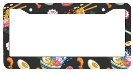 2 Pcs Aluminum License Plate Frame Japanese Ramen Noodle Accessories License Plate Cover Universal For Most Cars