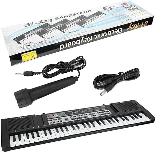 Ccarzzi 61-Key Electronic Keyboard Piano with Microphone - USB Cable, Dual Power Support, Beginner Kids Digital Piano for Music Education and Party
