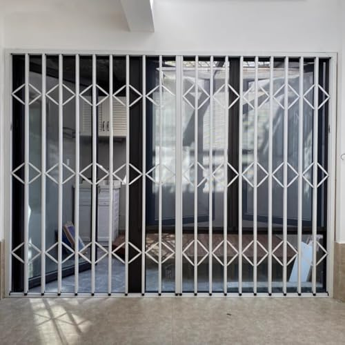 Garde Corps Fenetre Portail de Sécurité Rétractable avec Serrure, Grille de Protection Accordéon Grise Anti-effraction pour Portes Coulissantes, Clôture pour Fenêtres de Maison, Protection pour Enfant