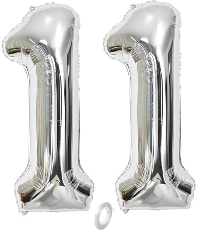 Balorise 40 Zoll Aluminium Luftballon Silber Zahl 11, Helium Unterstützt, Ballon Nummer 0-9, 10-100 (101cm), große Folienballons Dekoration für Geburtstagsfeier, Hochzeit, Jubiläum