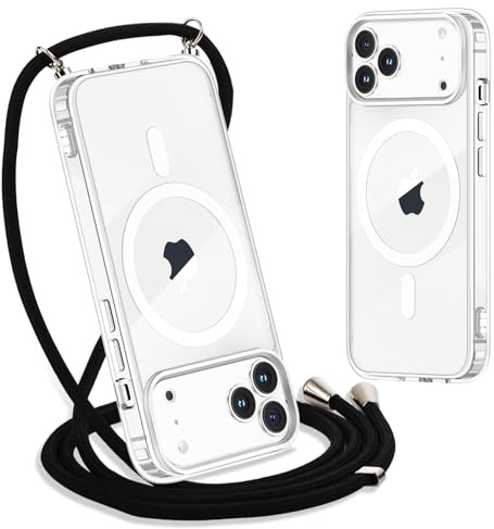 Yoedge Handyband für iPhone 17 Pro Hülle mit Band 6,3, Transparente Magnetisch Handyhülle [Kompatibel mit Magsafe], Schlank Dünn Silikon TPU Stoßfest Schutzhülle mit Kordel zum Umhängen, Schwarz