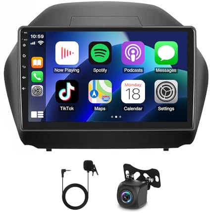 Slakerbe Android 15 Autoradio 2 Din mit Carplay Android Auto kompatibel mit Hyundai IX35 2009-2015, 2G+64G 10 Zoll Auto Radio Stereo mit Bluetooth Navi WiFi FM RDS Rückfahrkamera Mic