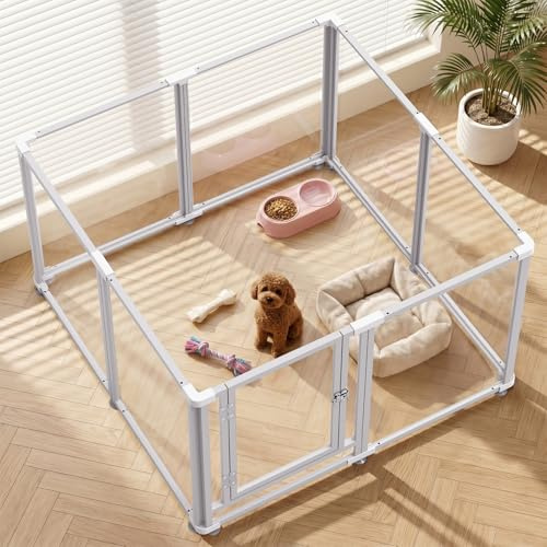Homelio Welpenauslauf Acryl 8 Paneele, Laufstall Hund 60 cm Hoch, Welpenlaufstall Metallrahmen, Hundelaufstall für Wohnung mit Tür, Einfache Montage, Leicht zu reinigen,Robust für Kleine Hunde,Welpen