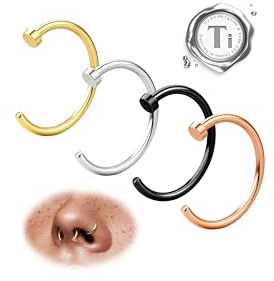 LOLIAS G23 Titan Fake Nasenpiercing Nasenring Septum 20G Nasen Piercing Hoop Set Knorpel Dünn Klein Helix Nostril Piercing Ringe Hypoallergen Fake Nasenpiercing Ring Schmuck Damen 6MM/8MM/10MM/12MM