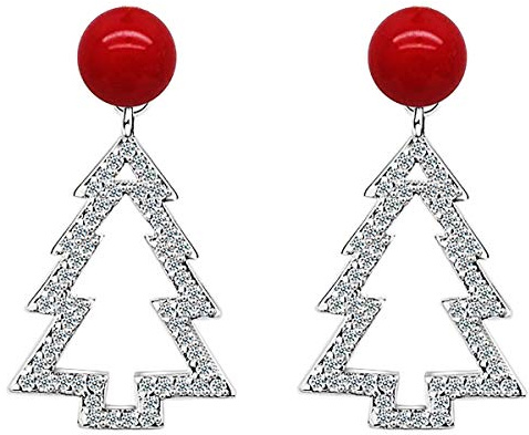 LÖB 750 Weißgold Vergoldet Ohrstecker Weihnachtsbaum Perlen Silber Rot Damen Tannenbaum Ohrringe Hängend Weihnachtsohrringe Weihnachtsmotiv Schmuck