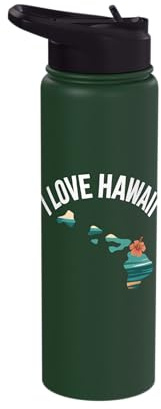 I Love Hawaii Island Hibiscus Stainless Steel Insulated Water Bottle