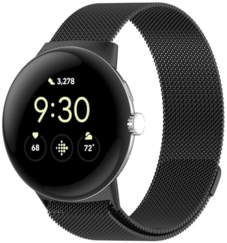 Wigento Smartwatch Armband Metall für Google Pixel Watch 4/3 45mm Mesh Magnetverschluss Schwarz