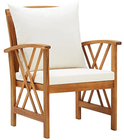 PTUGUOF Akazie Sessel mit Sitzkissen 2er Set, Massivholz Gartensessel mit Polster für Terrasse, Holzstühle mit Rückenkissen bis 110 kg belastbar