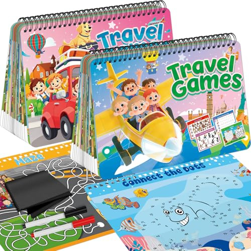 Kalysky 2 Pack Travel Games for Kids Ages 4-8,8-12,Reusable Activity Game