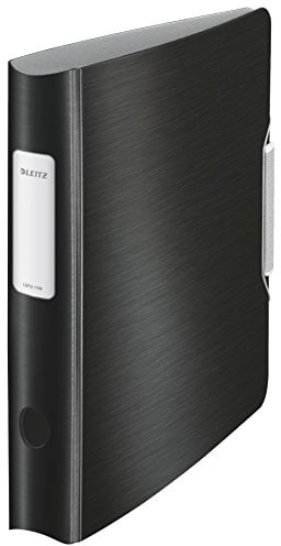 Leitz Qualitäts-Ordner 180° Active Style, A4, Schmal, Satin Schwarz, Abgerundeter Rücken mit 6,5 cm Rückenbreite, Gummibandverschluss, Leichtes Polyfoam, 11090094