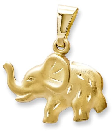 CLEVER SCHMUCK Elefanten Anhänger Gold 16 mm plastisch und tragbar, diamantiert/glänzend 333 Gold für Damen im Schmucketui creme