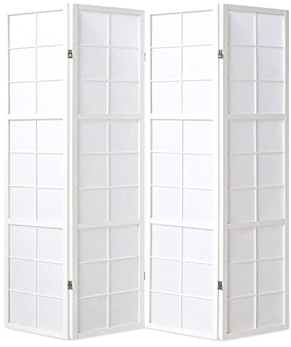 Homestyle4u 438, Paravent Raumteiler Innen 4 teilig Holz Weiss Trennwand Reispapier Weiß Höhe 175 cm