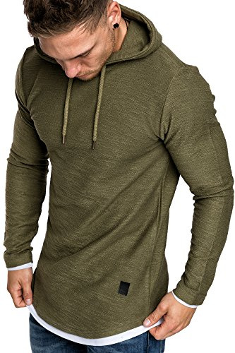 Amaci&Sons Herren 2in1 Oversize Kapuzenpullover Hoodie Sweater Sweatjacke Pullover Sweatshirt 4014 Khaki S