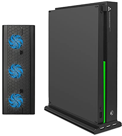 FASTSNAIL Compatible with Xbox One X Cooling Fan, Vertical Stand Compatible with Xbox One X with Cooler,3 USB Ports and a Light Bar (Only for Xbox one X)