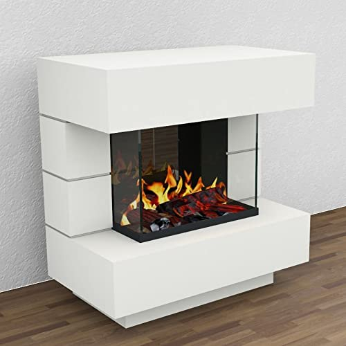 muenkel design London 900 LED Opti-Myst Elektro-Kamin – inkl. OptiGlo Deko-Holz – mit Heizung2.000 W - Wassetank – Korpus weiß (warm)