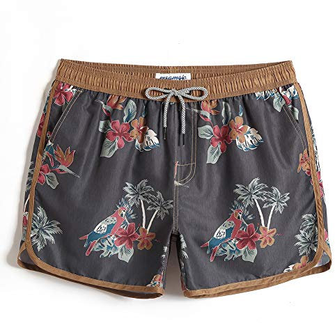 MaaMgic Men's Swimming Trunks Quick Dry Fit Performance Surfing Short Pockets, Parrot Coconut Tree, Medium ( Waist:31 in-33 in )