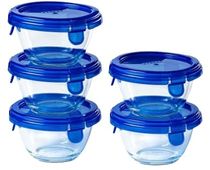 Pyrex Cook & Go - Lot de 5 LunchBox Rondes - 0,2L - Verre Borosilicate - Compatible four, micro-ondes, lave-vaisselle - Made in France
