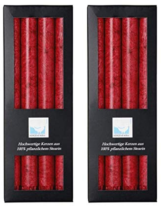 Kerzenfarm Hahn 8 Stearin-Stabkerzen - 8er Set (2x4 STK.) 22 x 250 mm | Bordeaux Rot - pflanzliche Tafelkerzen Echtwachs