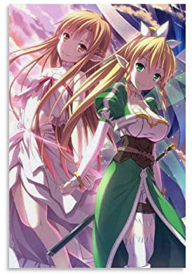 yanhony Sword Art Online SAO Yuuki Asuna und Leafa Anime-Poster auf Leinwand, Kunstdruck, modernes Familienschlafzimmer, 30 x 45 cm