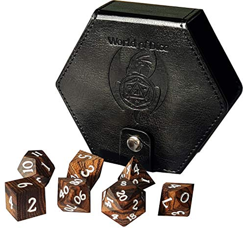 World of Dice Holzwürfel - polyedrisches Edel-Würfel Set aus Holz (Bocote), inkl. Etui, W20, W12, W10, W10.0, W8, W6, W4, für DND, DSA, Shadowrun, usw.