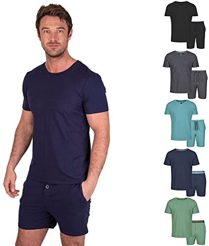 Light & Shade Men's Top and Short Bottoms Pyjama Set, Navy, M