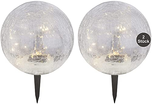 bmf-versand® Solarlampen für außen Kugel 20 cm mit LED 2er Set - Gartendeko Solar Modern - Solarleuchten Garten Deko 2 Stück - Außenlampe Stehend Glaskugel Warmweiß Spieß