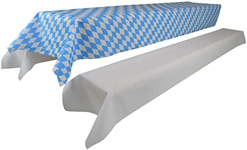 Sensalux Bierzeltgarnitur 1 Tischdecke (1 x 2,5m, Bayern) und Zwei weiße Bankauflage (0,55 x 2,5m) aus stoffähnlichem Vlies, Standard 100 by Oeko-TEX, Party, Hochzeit
