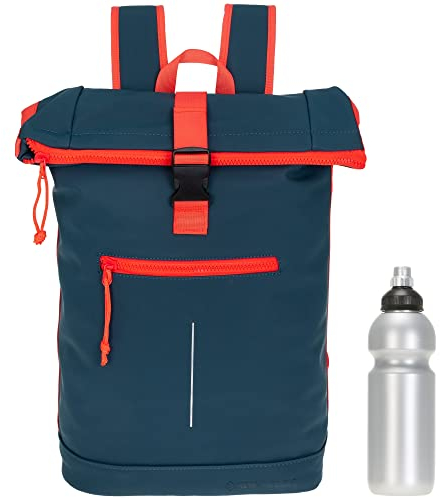 New Rebels Rucksack Plane TIM Bag Kurierrucksack Roll-up Fahrradrucksack Sport Fitness + Flasche bagboom (Dunkelblau 02 + Flasche)