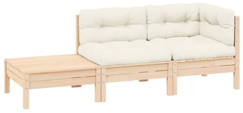 vidaXL Garten Lounge Set 3-TLG., Gartenmöbel Set Sitzgruppe für Garten Terrasse Balkon, Modular Sofa mit Creme Kissen, Garnitur Loungemöbel, Kiefer Massivholz