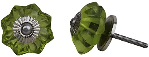 KPAVIR Interior Home/Kitchen/Wardrobe Cabinet Drawer Knobs Crystal Glass and Metal, Set of 6 (Green)