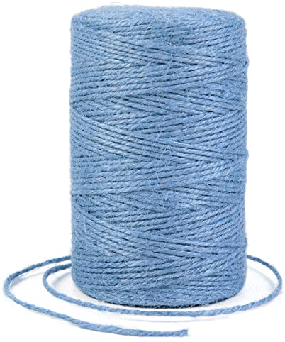 Uiopa Cuerda de Yute 2mm 200m/656 Feet Cuerda Cañamo Natural SOGA Fina Cordel Yute, Cuerda Huerto Hilo de Yute para Floristería, Jardín, Bricolaje Manualidades, Decoración y Embalaje (Azul Claro)