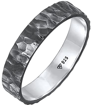Kuzzoi Herrenring (4 mm) Massiv Handgefertigt, Bandring für Männer aus oxidierten 925 Sterling Silber, Ehering Verlobungsring Freundschaftsring, Herren Ring gehämmert, Ringgröße 66