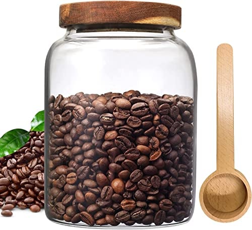 Foyofly Large Glass Coffee Storage Jar with Spoon Clear Coffee Container Sealed Food Canister Transparent Grain Cereals Tank for Spices Sugar Coffee Bean Flour Tea(1950ml/65fl oz)