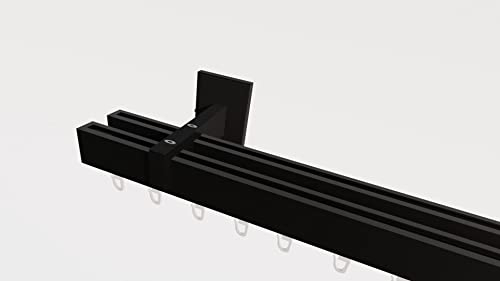 Innenlaufsystem Gardinenstange Square-LINE kantig, auf Maß - Schwarz - 300 cm 2-Lauf