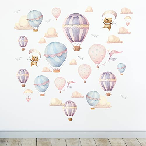 Sunnywall Wandsticker Wandtattoo Wandbild Baby Aufkleber Kinderzimmer Baby Wandaufkleber Spielzimmer (Heißluftballons)