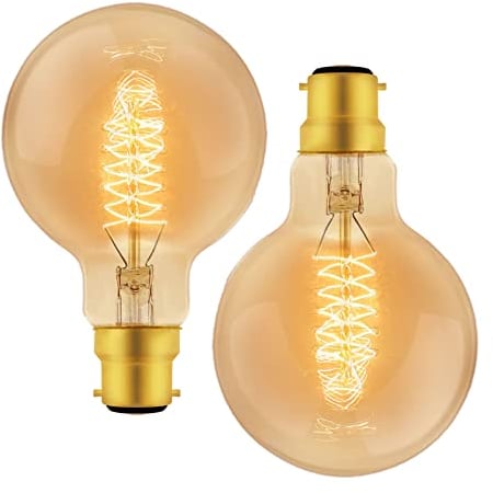 Caldarax B22 Vintage Bayonet Edison Light Bulbs, G80 Dimmable, Warm White 2700K, 600LM, AC 230V, Decorative Bulbs, Globe Vintage Spiral Filament Light, 2 Pack