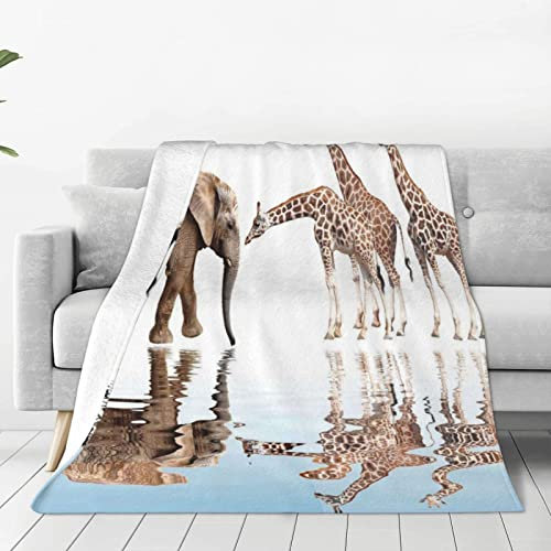 BEULSI Überwurfdecke mit Giraffe und Elefant, warm, ultraweich, Mikrofleece, Decke für Bett, Couch, Wohnzimmer, Schlafzimmer, Decke