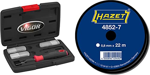 ViGOR V6030 Schaber-Satz | 16-teiliges Set mit verschieden breiten Klingen inkl. Ersatzklingen| Werkzeug zum Entfernen von Plaketten, Aufklebern & Hazet 4852-7 Schneidedraht, rund