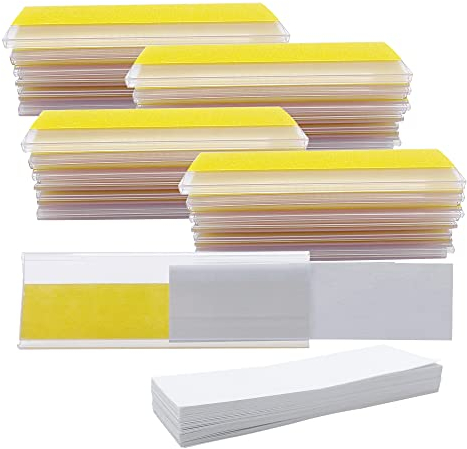 HLIWS 50 Pezzi 2.5 * 7.6cm Porta Etichetta Adesivi,Porta Etichette In Plastica,Trasparente Porta Prezzi,Per Negozio Office Home(Con cartoncino)