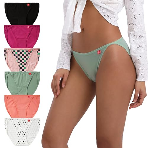 INNERSY Women's High Cut String Bikini Panties Stretchy Sexy Cotton Underwear 6-Pack(Light Retro,X-Large)