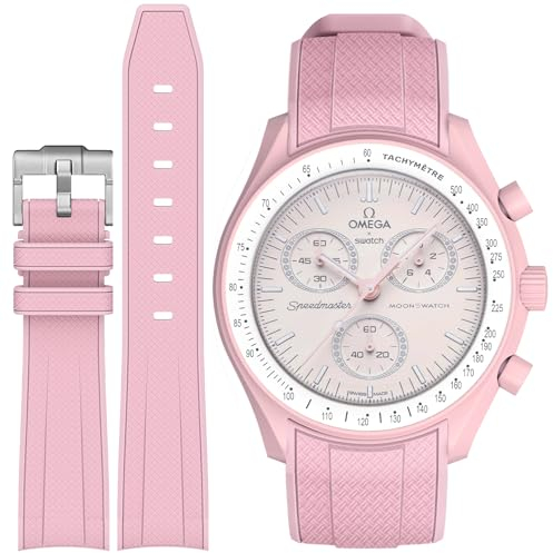 Stanchev bracelet en silicone sans fente pour Omega x Swatch moonsswatch, Omega x Swatch moonsswatch Speedmaster bracelet de remplacement de montre 20mm (Rose)