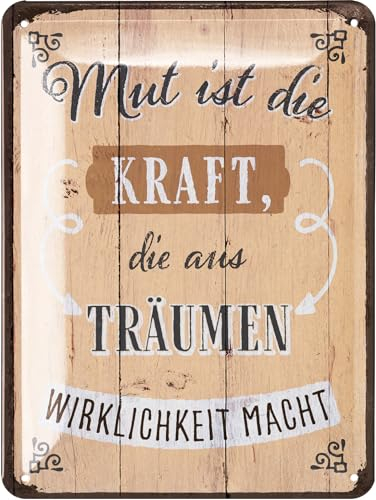 LANOLU Retro Blechschilder MUT IST DIE KRAFT vintage Metallschilder mit Sprüchen - Shabby Chic Deko Farmhouse Holz Optik 15x20cm