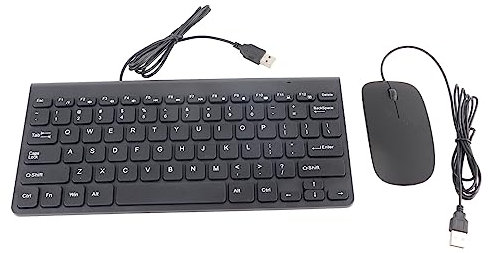 Kit de Mouse con Teclado USB con Cable, Mini Teclado Ergonómico y Juego de Mouse - Negro/Blanco, Diseño Ultrafino, Adecuado para Trabajo de Oficina y Entretenimiento (Negro)