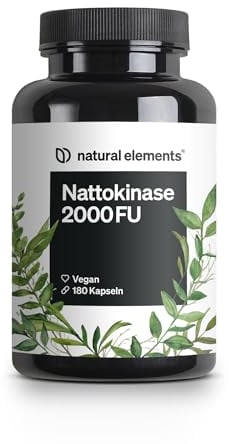 natural elements Nattokinase – 180 hochdosierte Kapseln je 100mg (20.000 FU/g) – ohne Gentechnik – vegan, ohne unnötige Zusätze – in Deutschland produziert & laborgeprüft