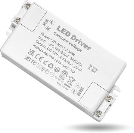 Alimentatore 12v 2.5A, Trasformatore 220V 12v 30w, Trasformatore LED AC a DC, led driver 12V, per G4, GU5.3, MR11, MR16, Lampade LED, Non dimmerabile, non sfarfallante, non rumoroso