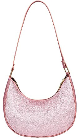 VaiKanhai Nordlicht Taschen einfarbig Pailletten Umhängetasche Metall Reißverschluss Handtasche (Pink, One Size)