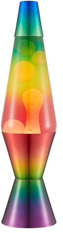 LAVA® - Lampada Arcobaleno 2513, globo tricolore dipinto a mano, cera bianca, liquido trasparente, base e cappuccio decorati, lampada di movimento originale di marca 14,5 pollici
