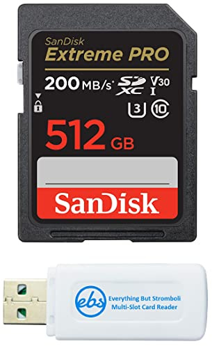 SanDisk SDXC Extreme Pro 512GB Speicherkarte für Panasonic Lumix Kameras | Für spiegellose Modelle DC-GH7 und DC-G9 II SDSDXXD-512G-GN4IN Paket mit 1 Everything But Stromboli MicroSD und