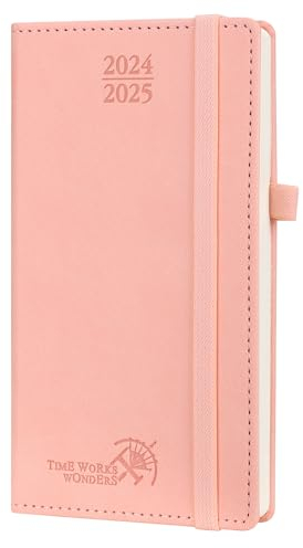 POPRUN Taschenkalender 2025 Klein 16,5 x 9 cm (Aug.2024-Dez.2025) - Kalender 2025 Klein mit PU-Leder - Terminplaner, Planer 1 Woche 2 Seite mit Stiftschlaufe - Rosa