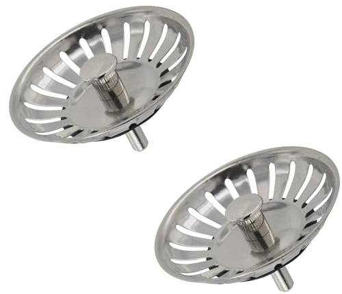 NOBLE SPARES Universal Kitchen Sink Plug & Strainer, Stainless Steel Dual Function with Rubber Seal, Drain Diameter 78-81mm (2)